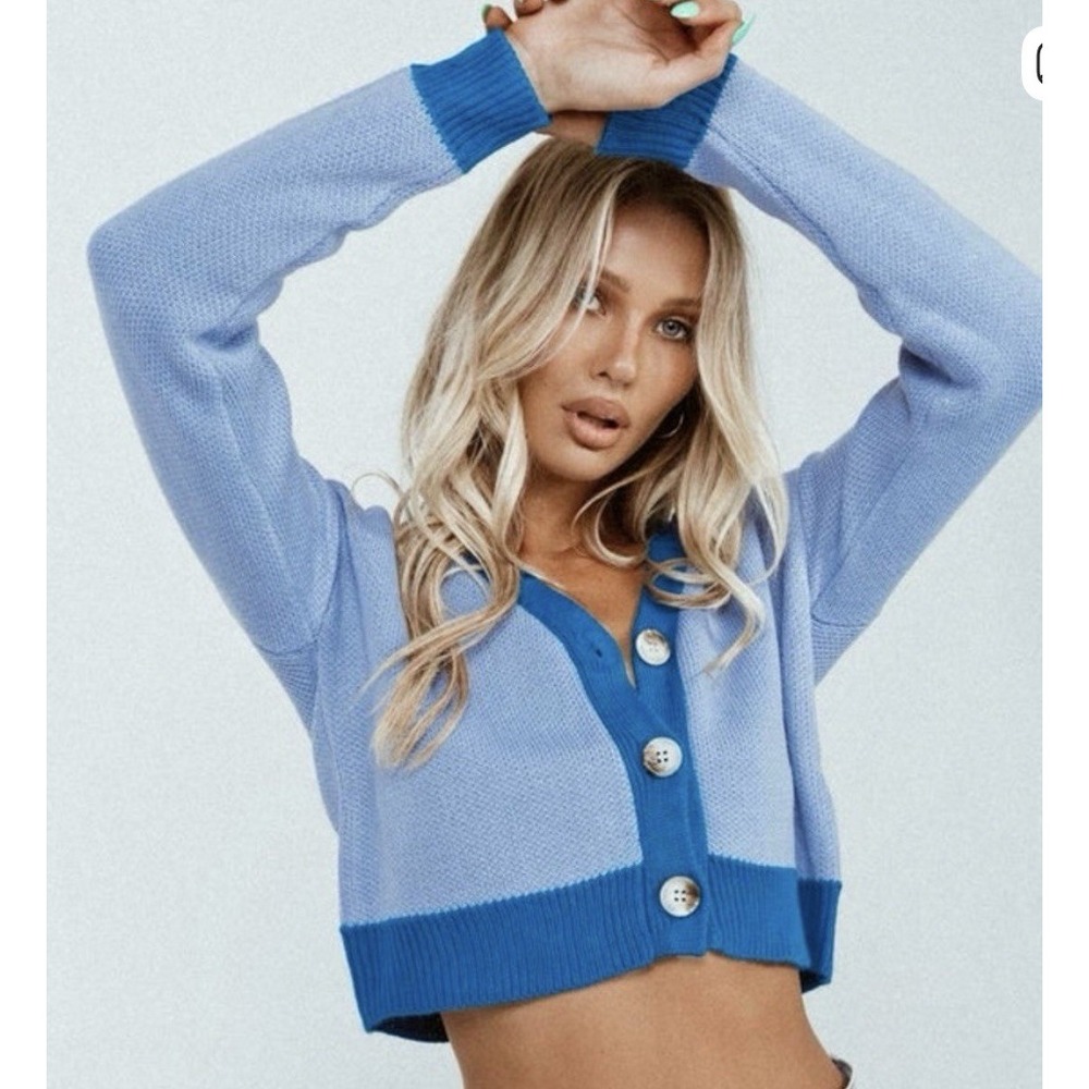 Princess Polly Zaynah Cropped Colorblock Cardigan Blue S/M Very Good